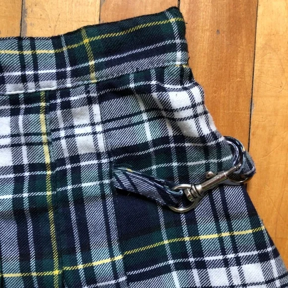 90s Y2K Pleated Green Blue Plaid Mini Kilt Skirt Punk Grunge - Picture 2 of 10